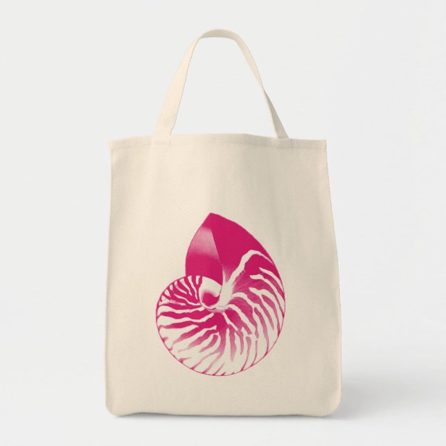 Tote Bag Coquille de Nautilus - Fuchsia rose et blanc (Devant)