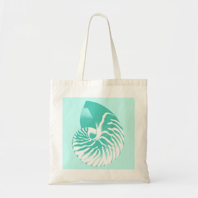 Tote Bag Coquille de Nautilus - turquoise, aqua et blanc (Devant)