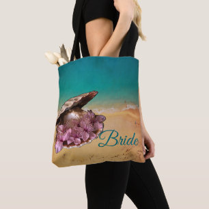 Tote Bag Coquille De Plage Avec Fleurs Sur La Plage (Votre