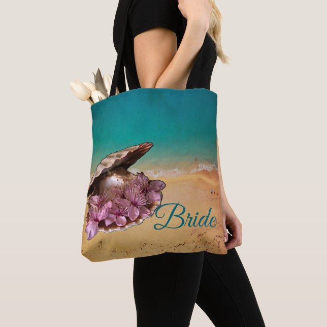 Tote Bag Coquille De Plage Avec Fleurs Sur La Plage (Votre  (De près)