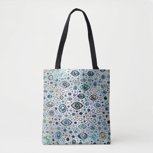 Tote Bag Coquille et or grecs d'ormeau de motif d'oeil (Devant)
