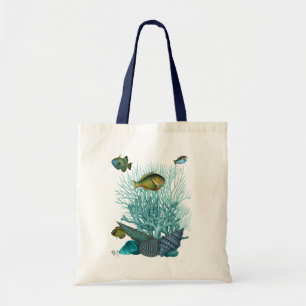 Tote Bag Coquilles et coraux bleus de poissons