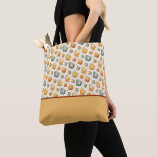 Tote Bag Coquilles Kawaii Jaune et Bleu Bloc de Couleurs Fl