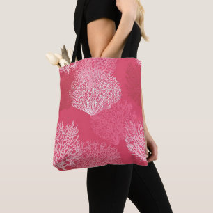 Tote Bag Corail de ventilateur imprimé, nuances de corail r