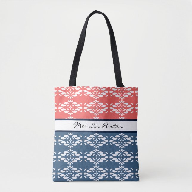 Tote Bag Corail et Flore bleue (Devant)