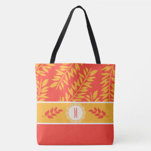 Tote Bag Corail monogramme et cabane d'été jaune