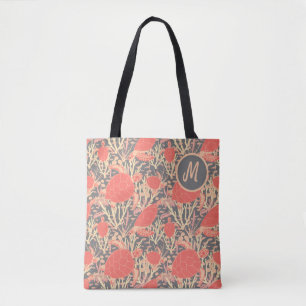 Tote Bag Corail rose et gris Monogramme Tortue de mer
