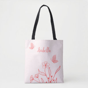 Tote Bag Corail rose floral romantique élégant