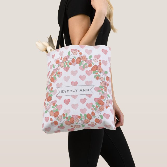 Tote Bag Corail rose Motif d'aquarelle de fleurs de courge (De près)
