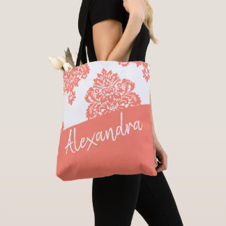 Tote Bag Coral blanc Damas motif moderne personnalisé