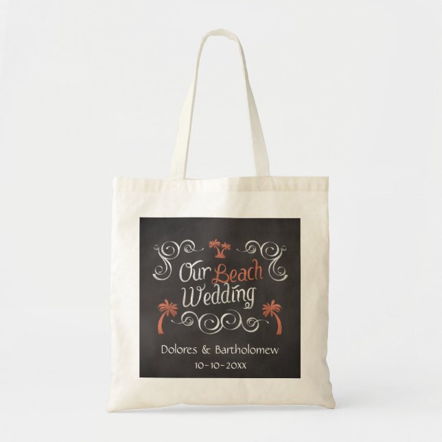 Tote Bag Coral Chalkboard Script Plage Mariage (Devant)