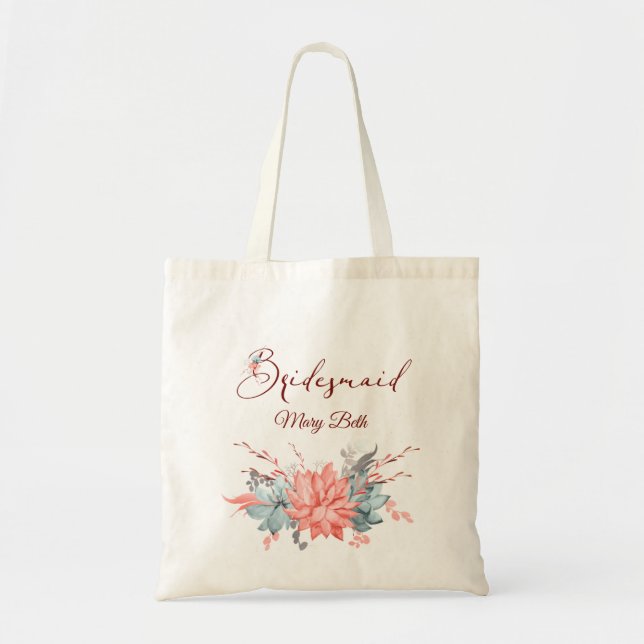 Tote Bag Coral Floral Épouse personnalisée (Devant)