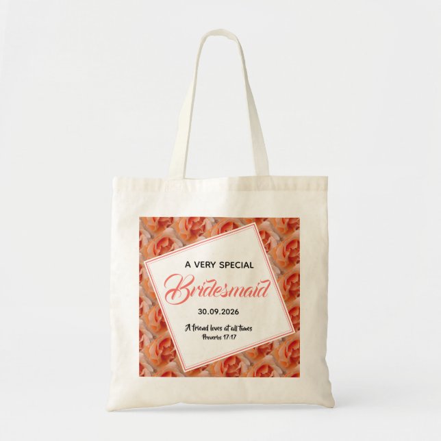 Tote Bag Coral Floral Mariage Christian Bridesmaid (Devant)