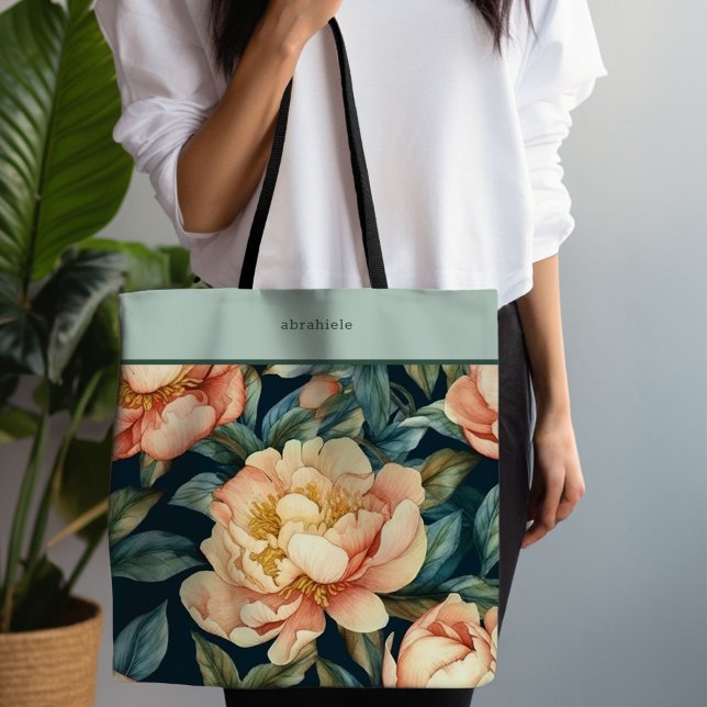 Tote Bag Coral Grunge Floral (Personalized Coral Tote)