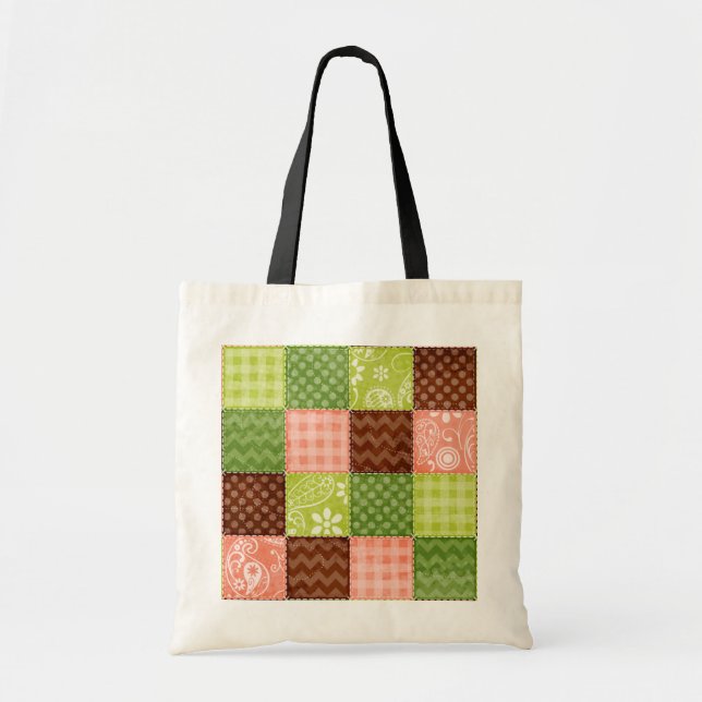 Tote Bag Coral rose, vert et Motif Brown (Devant)