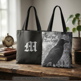 Tote Bag Corbeau Carpe Noctem Gothique Monochrome