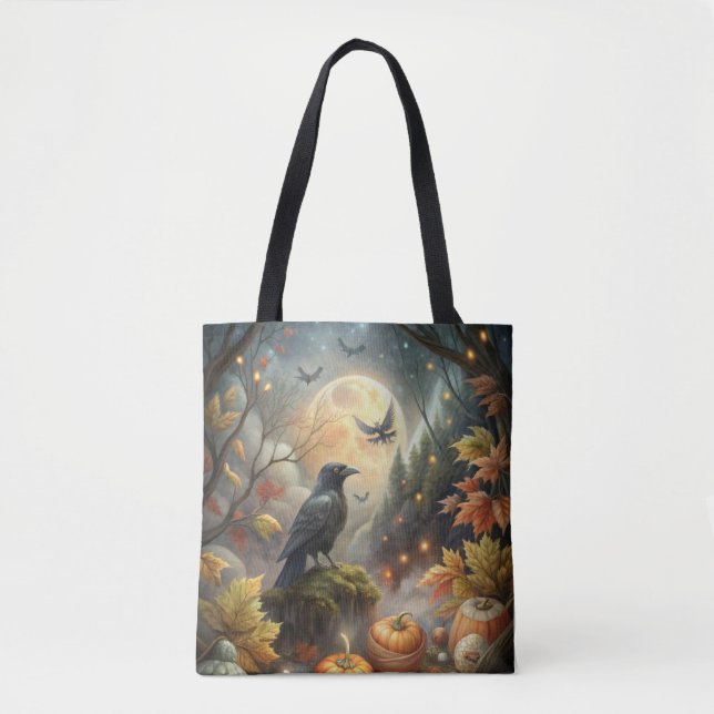 Tote Bag Corbeau Citrouille mystique - La magie de la forêt (Devant)