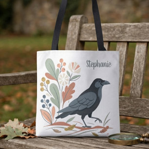 Tote Bag Corbeau d'art populaire en ardoise lunatique