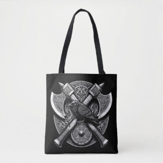 Tote Bag Corbeau et Haches – Art du mur de boucliers du gue