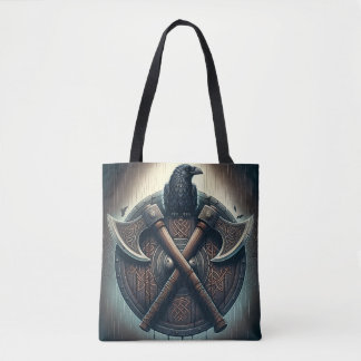 Tote Bag Corbeau et Haches – Art du mur de boucliers du gue