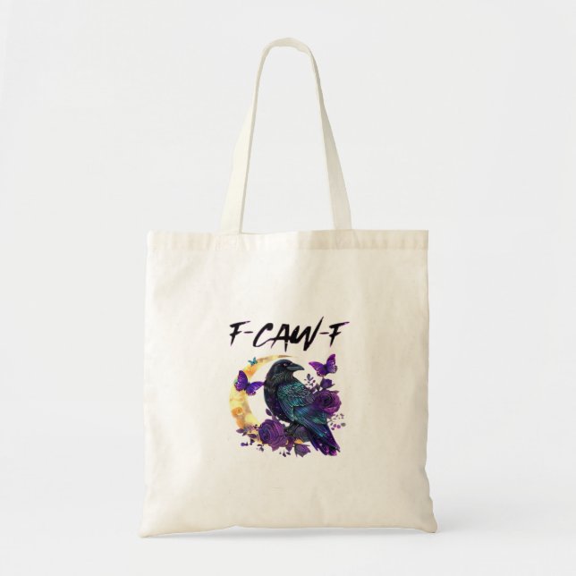 Tote Bag Corbeau F Caw F Oiseau Drôle Lune Design Gothique (Devant)