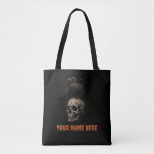 Tote Bag Corbeau gothique sur crâne, mystère vintage.