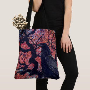 Tote Bag Corbeau noir et érable gris japonais