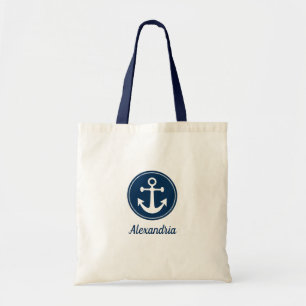 Tote Bag Corde d'ancre nautique bleu marine blanc personnal