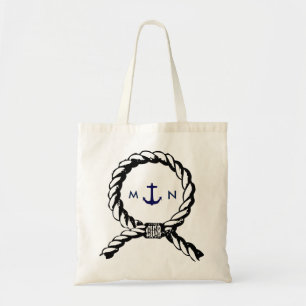 Tote Bag Corde nautique et Ancre bleue marine Monogrammé