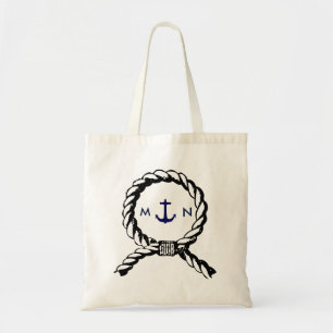 Tote Bag Corde nautique et Ancre bleue marine Monogrammé