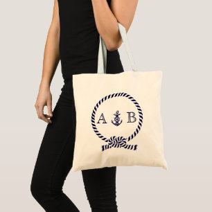 Tote Bag Cordon bleu marine et Ancre monogrammé