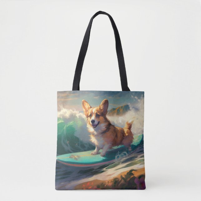 Tote Bag Corgi Beach Surf Peinture (Devant)