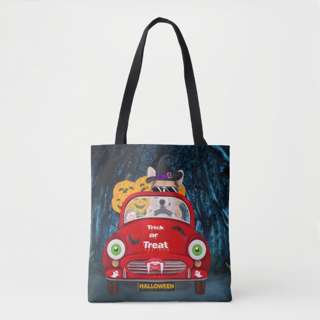 Tote Bag Corgi Chien Conduite voiture effrayant Halloween (Devant)