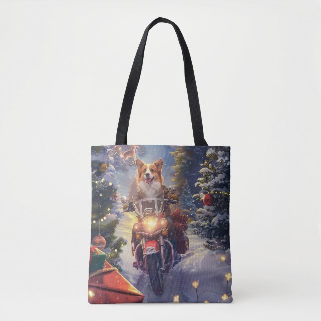 Tote Bag Corgi Chien équitation Moto Noël (Devant)