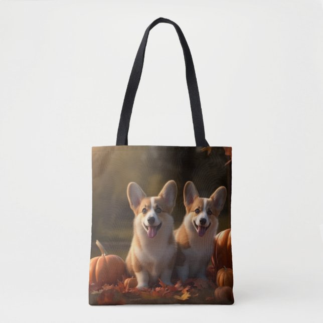 Tote Bag Corgi chiot Automne Délice Citrouille  (Devant)