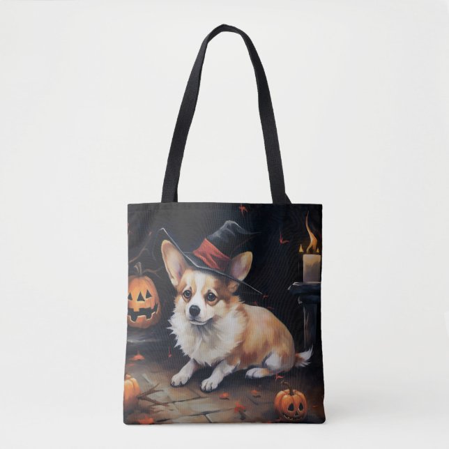 Tote Bag Corgi Citrouilles Halloween Épouvantable (Devant)