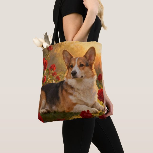Tote Bag Corgi dans les Roses VI (De près)