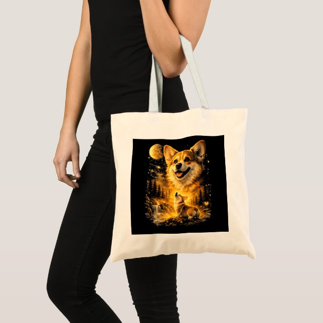 Tote Bag Corgi drôle qui hurle à la lune (Devant (produit))