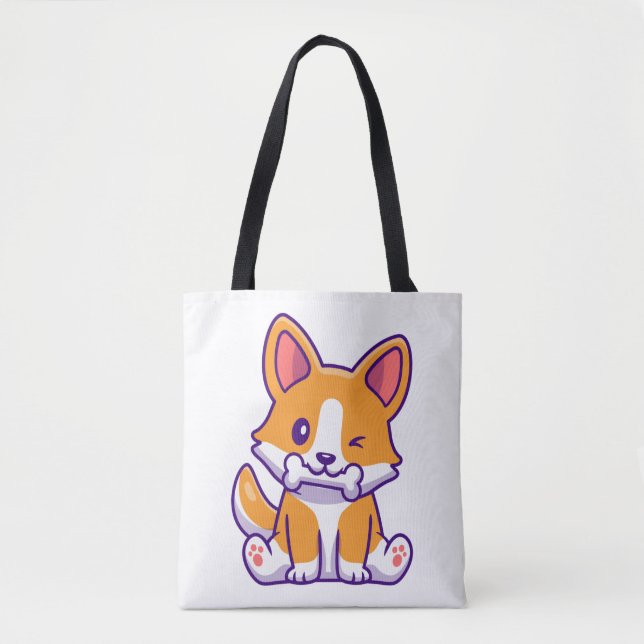 Tote Bag Corgi mûre avec os (Devant)
