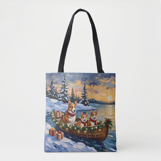 Tote Bag Corgi Noël Bateau Fêtes (Devant)