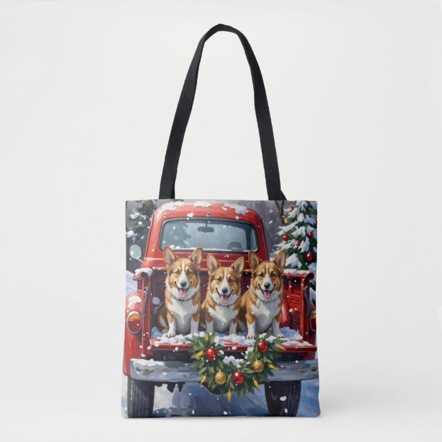 Tote Bag Corgi Noël Camion Rouge Fêtes (Devant)