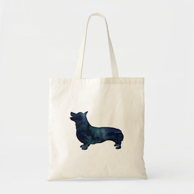 Tote Bag Corgi race Chien Noir Aquarelle Silhouette (Devant)