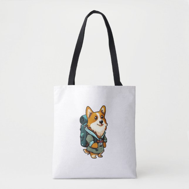 Tote Bag Corgi Randonnée et Camping (Devant)