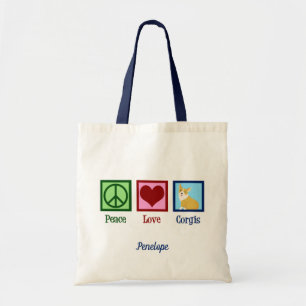 Tote Bag Corgis Cute Monogramme de Peace Love