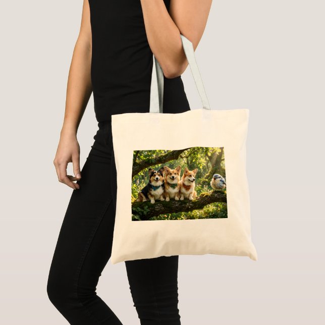 Tote Bag Corgis et oiseau (Devant (produit))