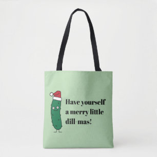 Tote Bag Cornichon à l'aneth de Noël portant un chapeau de
