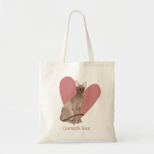 Tote Bag Cornouailles Rex Chat Aquarelle Kitty Coeur rose