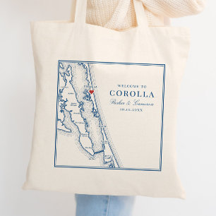 Tote Bag Corolla NC Carte Élégant Bleu Marine Mariage