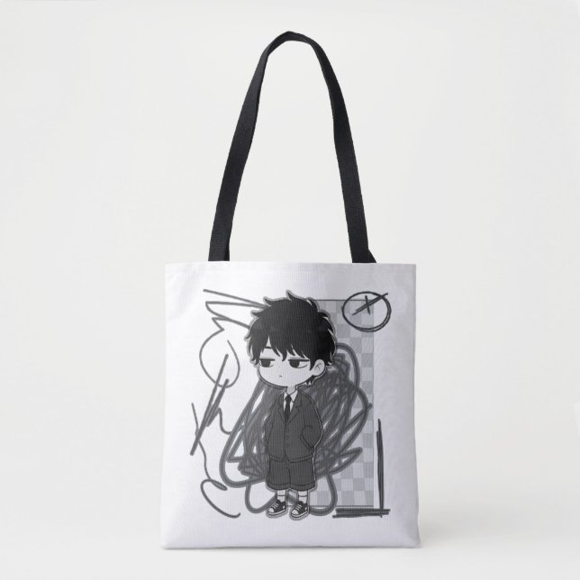 Tote Bag Corporate Burnout Relatable Chibi Boy Suit Illustr (Devant)