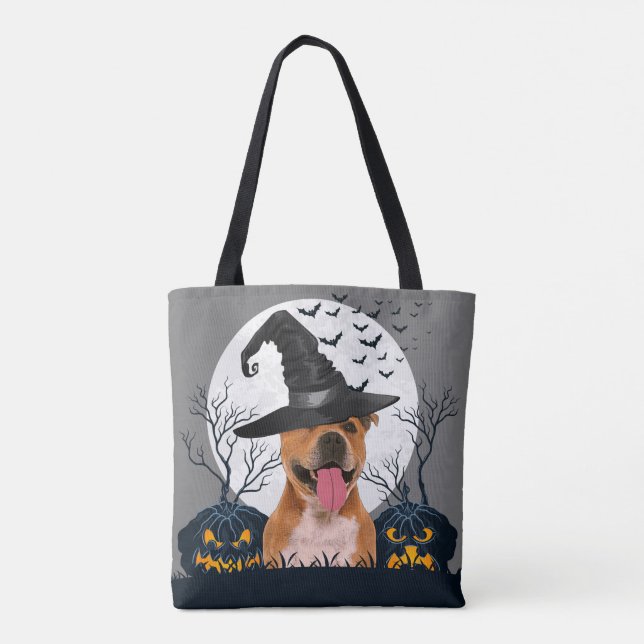 Tote Bag Correction de citrouille de Halloween de pitbull (Dos)